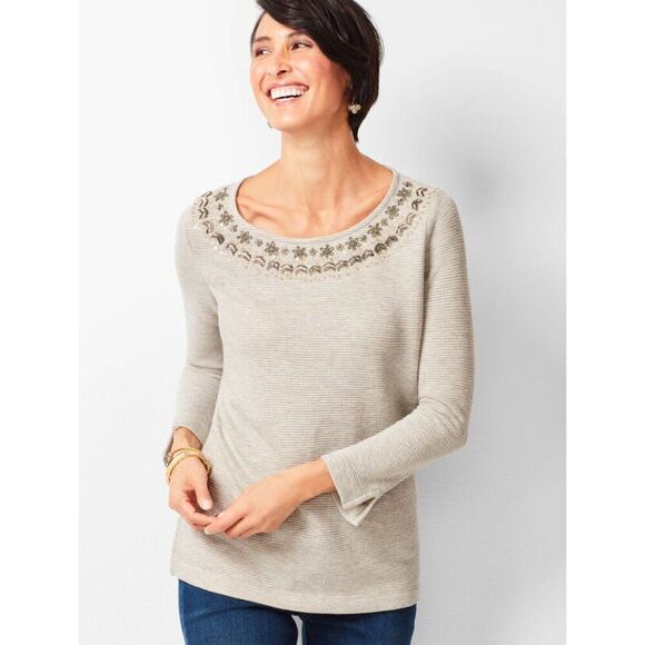 Talbots Tunic Size Medium Embellished Beige NWOT - Picture 2 of 13